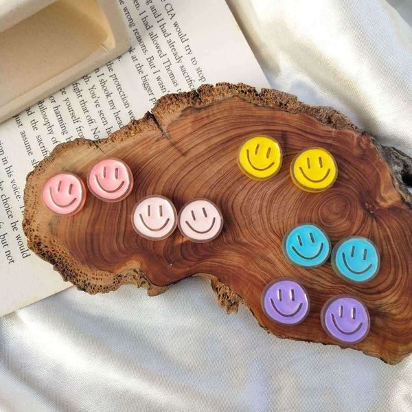 

trend 2021 korean acryl cartoon fun smiley face pair blue earrings women jewelry presents for the year, Golden