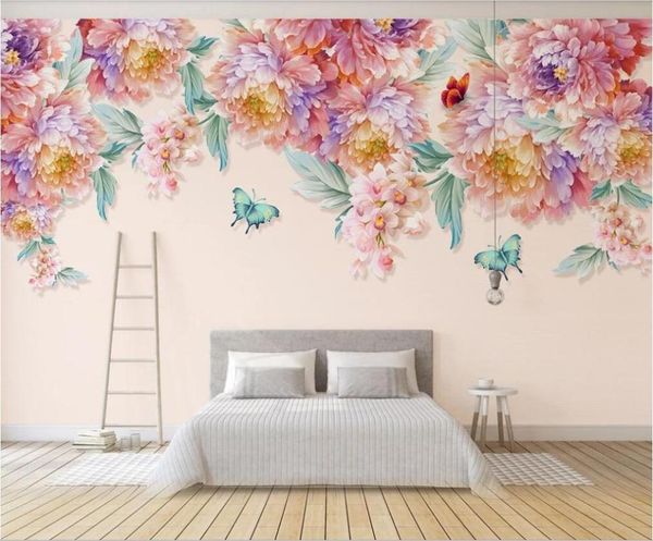 

wallpapers xue su wall covering custom wallpaper mural modern hd hand-painted small fresh rose butterfly tv background