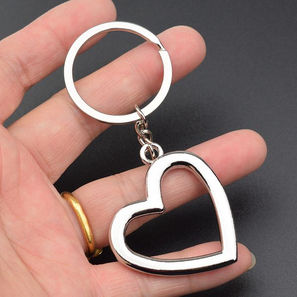 

10pieces/lot new hollow out heart shaped keychain pendant charms romantic key holder car keyring girlfriend couple gift souvenir, Silver