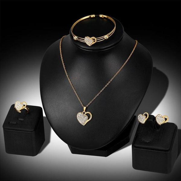 

earrings & necklace dubai women engagement jewelry heart pendant gift for bridal wedding party bracelet fashion sets, Silver