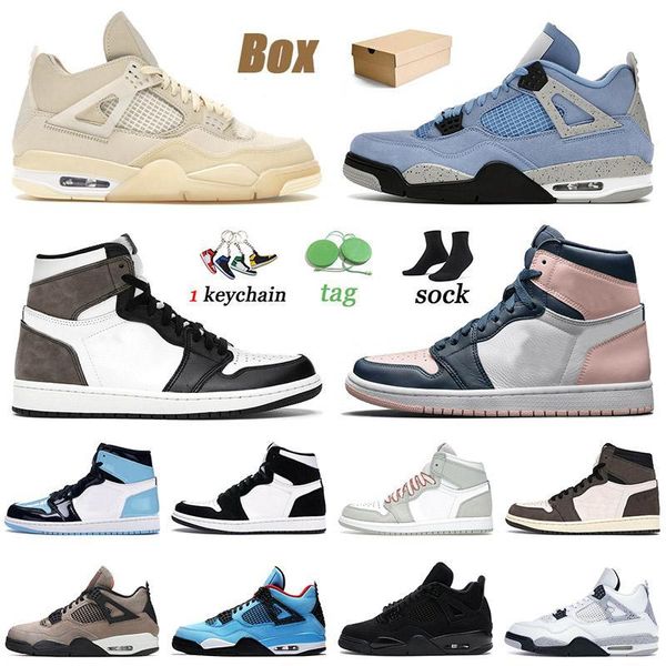 

2021 basketball shoes 1 atmosphere dark mocha white oreo university blue sail 4 unc jumpman off mens women trainers sneakers siz, Black