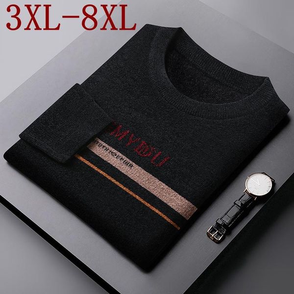 

men's sweaters 8xl 7xl 6xl 2021 winter fleece sweater men fashion striped warm male thicken pullovers o-neck knitwear, White;black