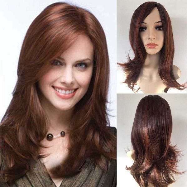 

wig headgear female brownish red long straight hair ffy wig xuchang, Black