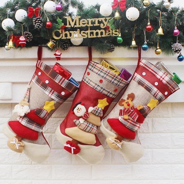 

christmas decorations 3d creative stocking decoration ornaments cartoon santa claus snowman socks for home fireplace