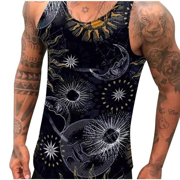

men's t-shirts feitong 3d printed casual fitness tank men slim fit sleeveless vest sports breathable workout gym, White;black