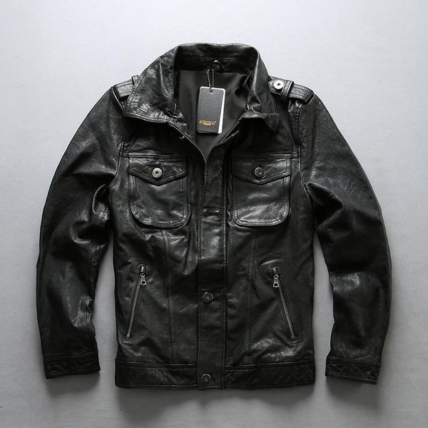 

men's leather & faux 2022 men vegetable tannin black sheepskin jacket real motorcycle biker jackets m-4xl