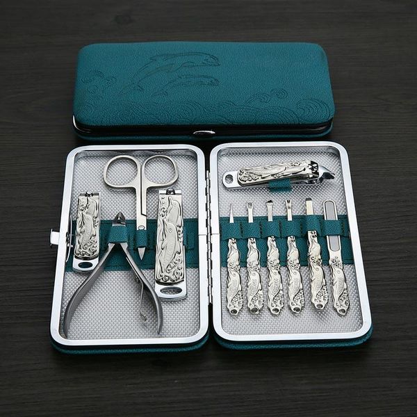 

manicure pedicure tools stainless steel blue dolphin nail clippers grooming kit sana889 art kits