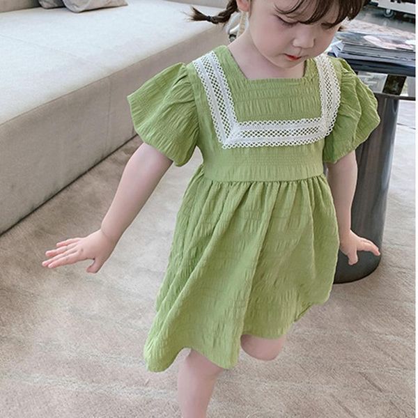 

dress 2021 summer dresses for girls puff sleeve green children clothing kids clothes girl's, Red;yellow