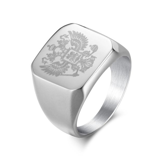 

fashion stainless steel couple rings punk russia's national emblem ring russia emblems double eagle heads badge design men jewelry, Golden;silver