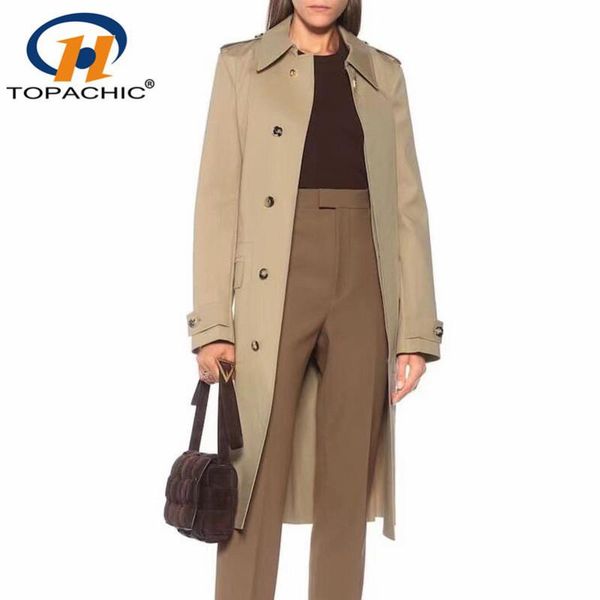 

women's trench coats 12.4 autumn winter metal button design long classic triangle with belt fashion temperament coat women, Tan;black