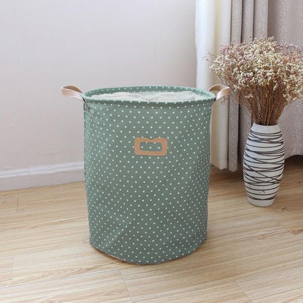 

home organizer cotton drawstring round large linen useful storage basket laundry bakset collapsible folding practical 4 colors & organizatio