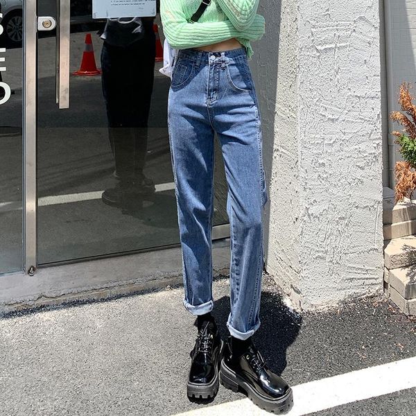 

women's jeans women vintage straight high waist denim pants 2021 spring summer trousers female streetwear, Blue