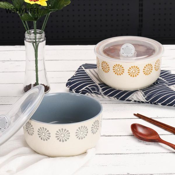 

nordic creative home ceramic instant noodle bowl with lid student exquisite square soup cup oatmeal bowls