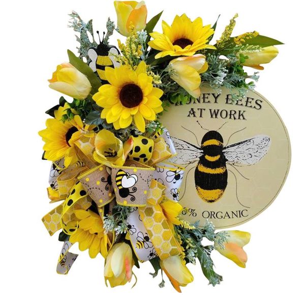 

creative bee wreaths simulation leaf sunflowerwreath artificial garland holidays hanging pendants wedding door decoration decorative flowers