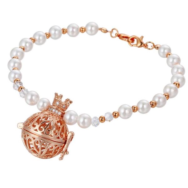 

link, chain shiying (2 soft ball) beads crown shape with cz perfume essential oil open locket bracelet 00275, Black
