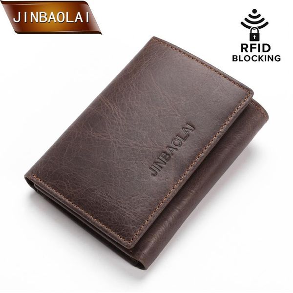 

wallets jinbaolai vintage genuine leather wallet men trifold with coin pocket rfid design holder purse, Red;black