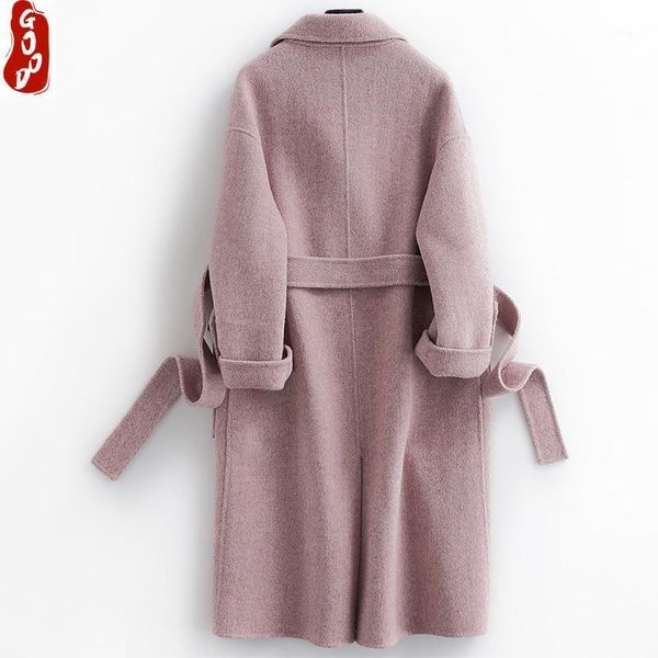 

women's wool & blends woman coats winter 2021 coat female sided woolen jackets elegant ladies autumn spring slim long overcoat lpl1315, Black