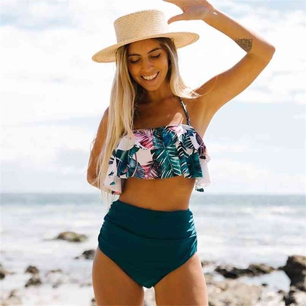 

bikinis women swimsuit high waist bathing suit print floral swimwear push up bikini set vintage beach wear biquini 210702, White;black