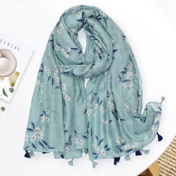 

scarves 90*180cm 2021 style women's versatile floral tassel scarf printing long shawl pashmina sunscreen beach towel, Blue;gray