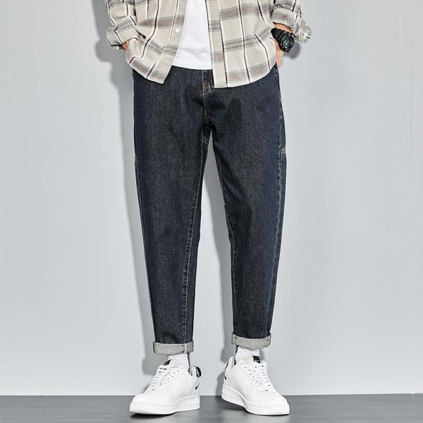 

men's jeans mens harem pants fashion pockets desinger blue loose fit baggy moto men streetwear relaxed tapered 42
