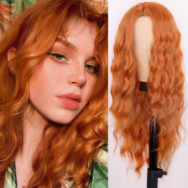 

synthetic wigs miss wig long water wave midpoint orange heat-resistant fiber suitable for women to wear daily, Black