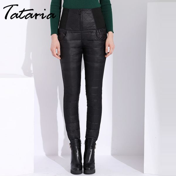 

warm pants for women waist high woman trousers duck down winter women's classic skinny plus size womens female 210514, Black;white