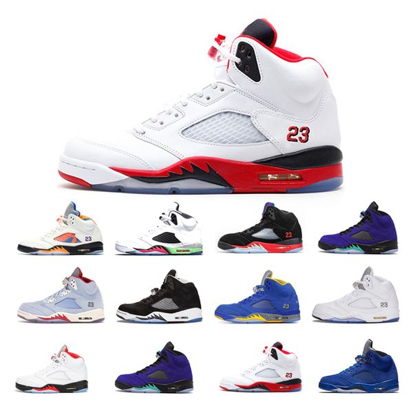 

man basketball shoes 5 5s fire red alternate grape blue suede cool laney royal metallic silver oreo space jam 3 trainers sports platform cha, White;red
