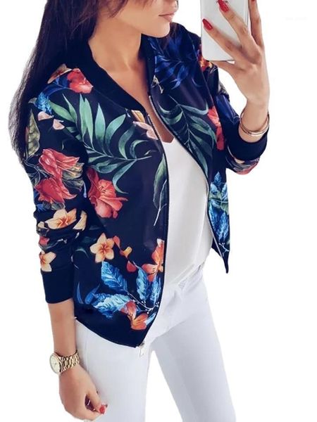 

women's floral print zipper jacket 2021 spring autumn style temperament fashion color long-sleeved short women jackets1, Black;brown