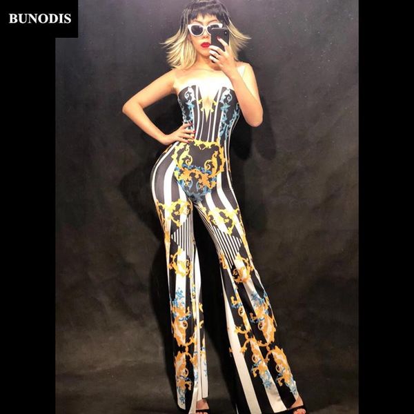 

women's jumpsuits & rompers zd259 women skin color jumpsuit 3d printed totem bell-bottoms nightclub party birthday celebrate stage wear, Black;white