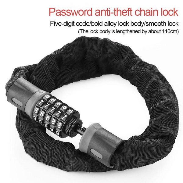 

bike locks mountain lock safety 5-digit code anti-theft password chain mtb road outdoor cycling bicycle accessories