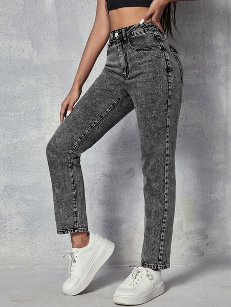 

high waist mom fit jeans 73yo#, Blue