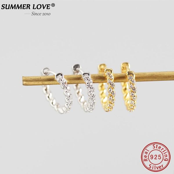 

summer love 925 sterling silver rope shape hoop earrings round cubic crystal for women trendy ear jewelry drop & huggie, Golden;silver