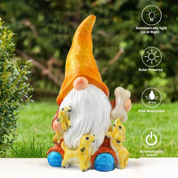 

garden decorations gnome statue gnomes play with dogs waterproof resin figurine solar lights outdoor ornaments