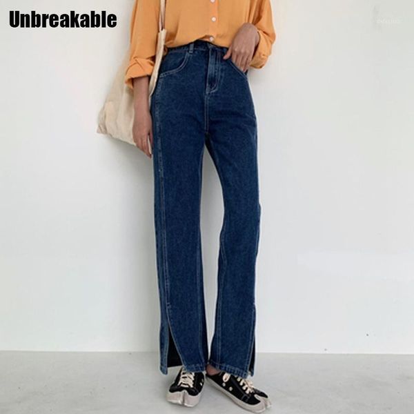

high waist split women ol denim trousers 2021 chic stylish all-match vintage streetwear jeans fashion loose flare pants women's, Blue