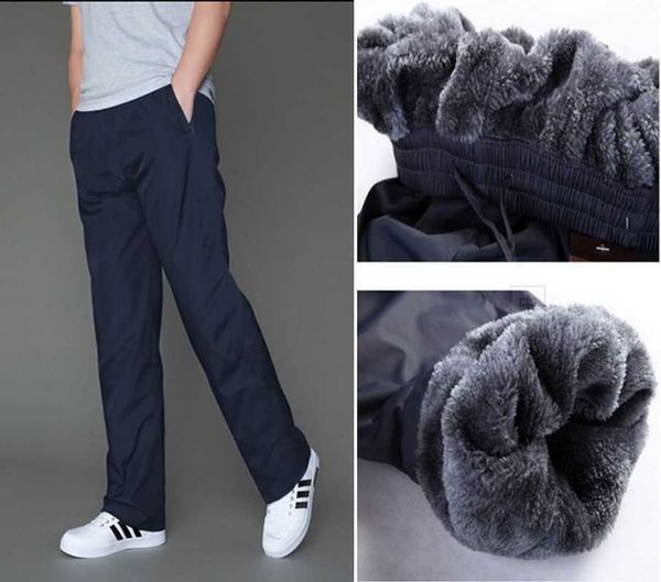 

men's winter warm pants thicken sweatpants men plus velvet padded trousers slim brand large size solid trend sports jogges -6xl p0811, Black