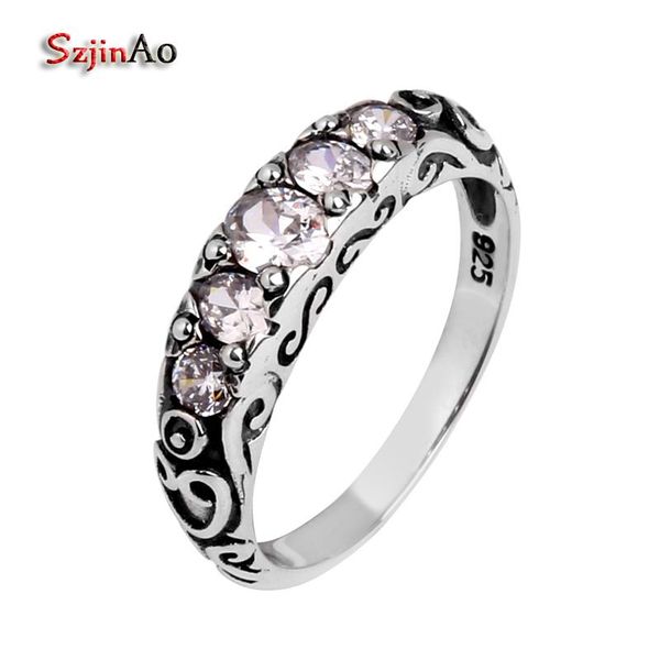 

cluster rings szjinao diamond for women antique 925 sterling silver white zirconia ring gemstones wedding punk fine jewelry wholesale, Golden;silver