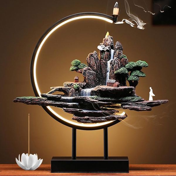 

backflow incense burner lamp circle high mountain flowing water stick holder smoke waterfall road 20 pcs cones fragrance lamps