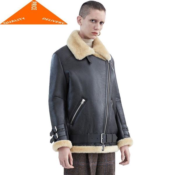 

women's leather & faux brand motorcycle jacket women winter autumn 2021 fashion coat 9 color turn down collar outerwear lx9292, Black