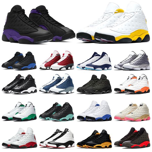 

jumpman 13 men basketball shoes 13s university gold hyper royal red flint obsidian black cat court purple sports running sneakers size 7-13