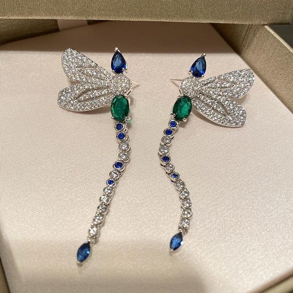 

dangle & chandelier fashion 925 silver cz dragonfly tassel long earrings women water drop temperament butterfly retro jewelry