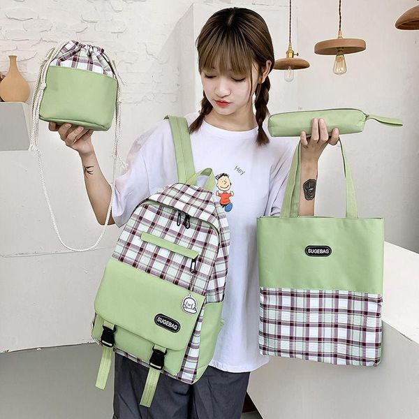 

school bags plaid printing backpack women backbag rucksack casual college student canvas trend schoolbag