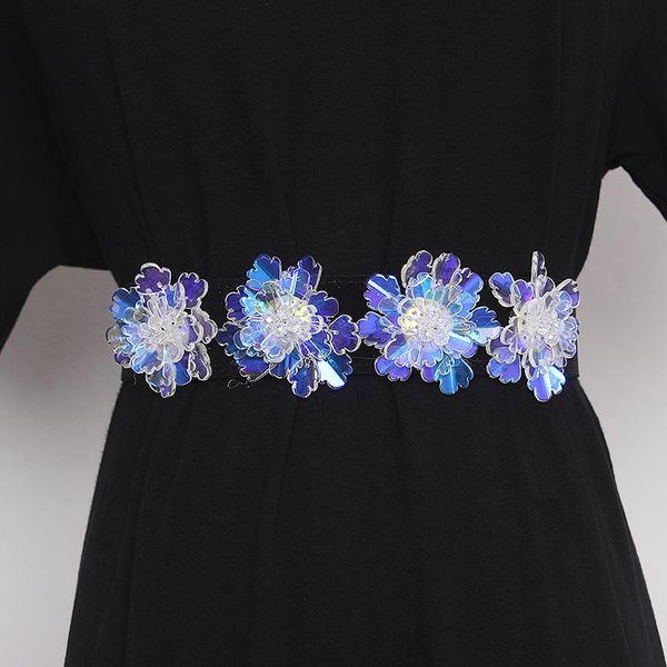 

women's runway fashion glass stone flower elastic cummerbunds female dress corsets waistband belts decoration wide belt r328, Black;brown