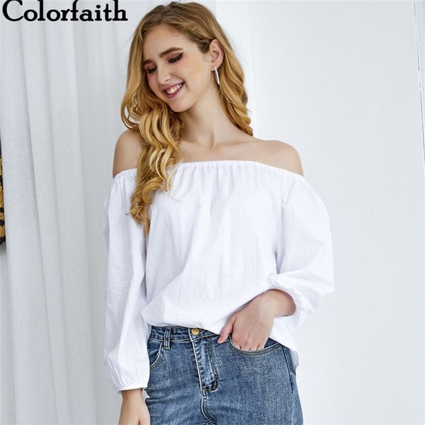 

women blouses & shirts spring summer lady slash neck elegant lantern sleeve fashionable shirt bl296 210427, White