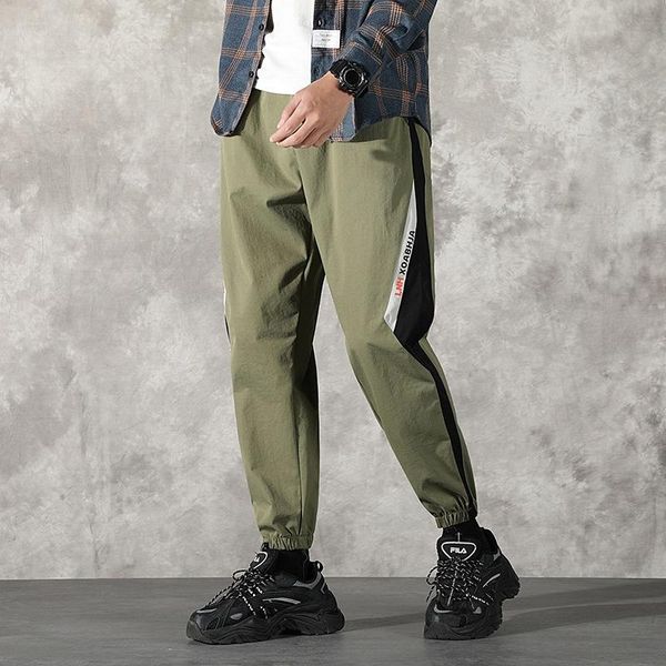 

men's pants men joggers fashion summer casual splicing youth loose-fitting cropped trousers streetwear, Black