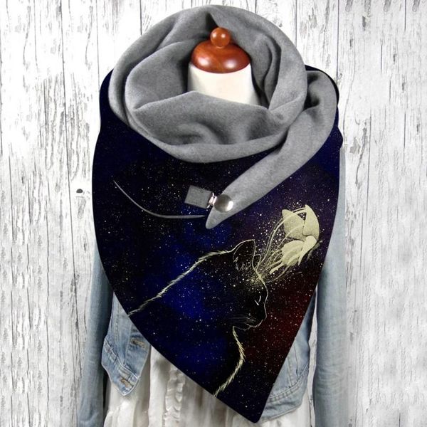 

scarves 40# women harajuku printing button soft wrap shawls head face neck gaiter outdoor print scarf cover, Blue;gray