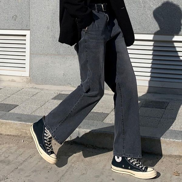 

men's jeans loose straight leg autumn wide-leg pants korean version of the trend black distressed casual long, Blue
