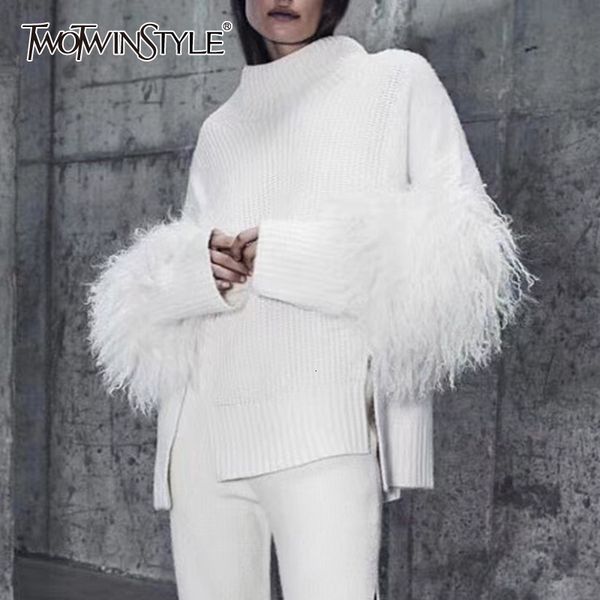 

casual sweaer for women turtleneck long sleeve side split loose kintwear female autumn fashion clothing 210524, White