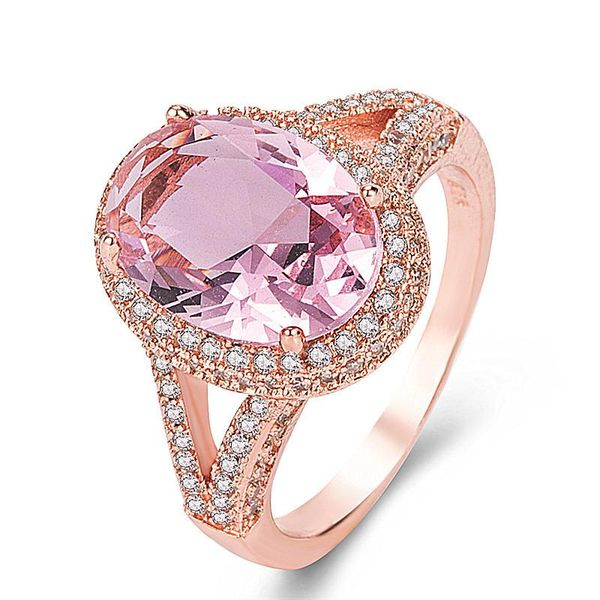 

cluster rings bright crystal pink oval for women jewelry exquisite finger accessories girl 925 silver female bride wedding bijou, Golden;silver