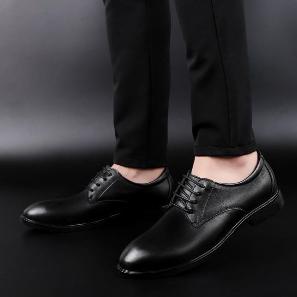 

men genuine leather shoes outdoor business men's dress fashion casual wedding comfortable pointed toes, Black
