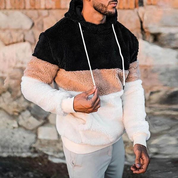 

men's hoodies & sweatshirts double sided plush pullover hoodie long sleeve autumn winter warm front pocket hooded sweatshirt outerwear, Black